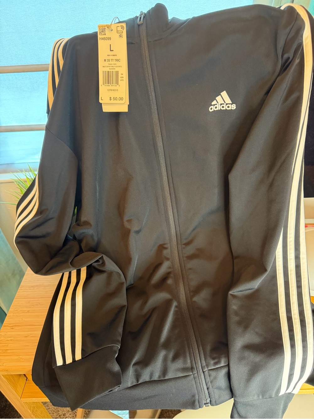 adidas Black Track Jacket with White Three-Stripes